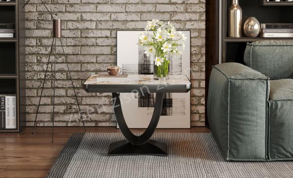 Curved Stainless Steel Marble Ceramic Coffee Table  Symbolic