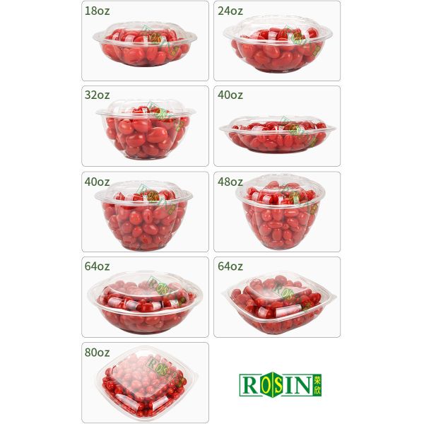Transparent PET Plastic Fruit Packaging Disposable Salad Bowl With Lid