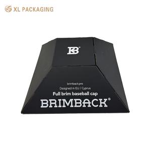 Trapezoid Style Foldable Hat Box | Black Corrugated Cardboard Baseball Cap Packaging | Flat Shipment & Easy Assembly