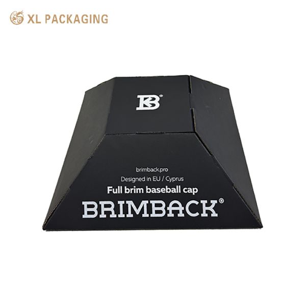 Trapezoid Style Foldable Hat Box | Black Corrugated Cardboard Baseball Cap Packaging | Flat Shipment & Easy Assembly