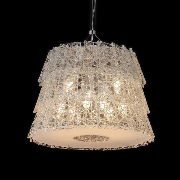 JYLIGHTING Contemporary Wire Mesh Pendant Light, Layered Stainless Steel Cage Lamp with Crystal for Dining Room Decor