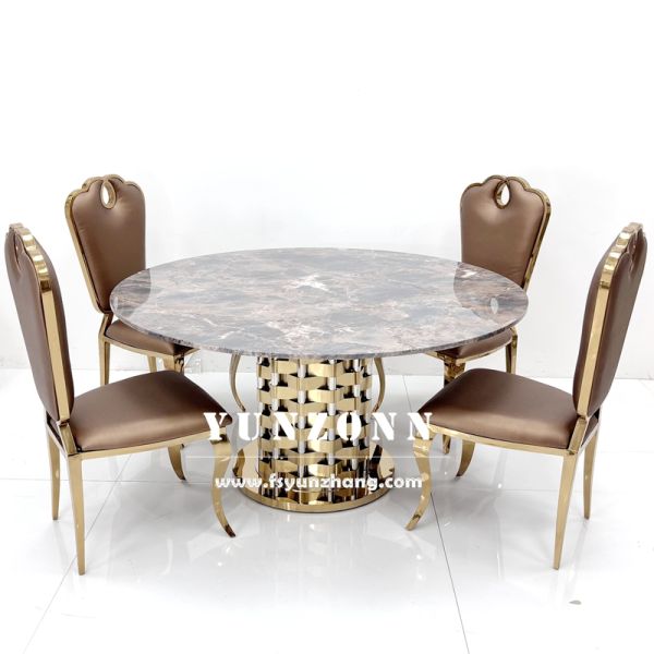 Luxury Exquisite Carrara Marble Dining Table Stainless Steel Event Application for Home Party or Hotels Use