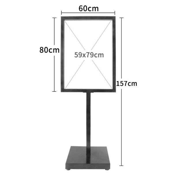 Customizable Metal Floor Sign Stands Double Face Poster Display Stand 50 X 70cm Matt Black