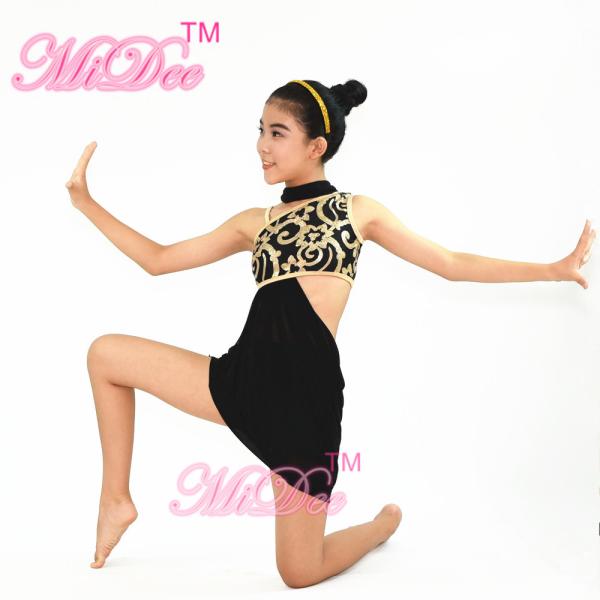 Mordern Ballet Dance Costumes Floral Diagonal Neckline Cut Out Side Dress