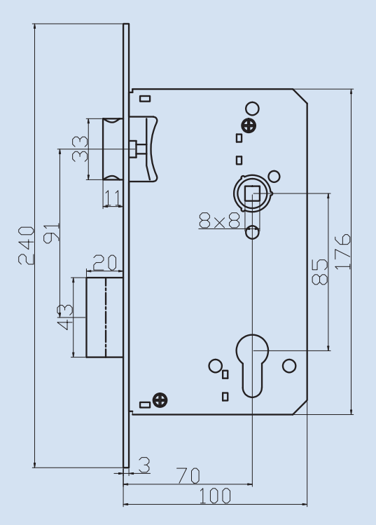 High Security Stainless Steel Mortise Door Lock 7085 For Wooden Or Steel Doors
