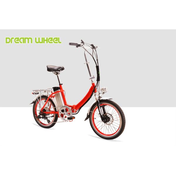 Red Citizen Lightweight Electric Folding Bike 20 Inch 36V 250W V Brake