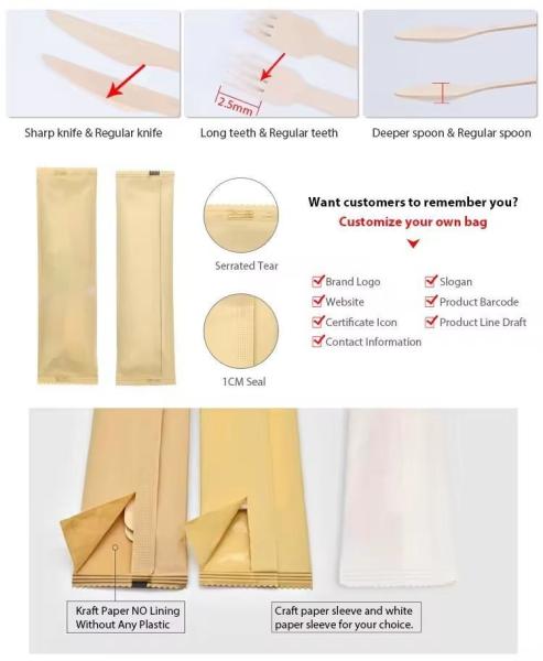 Restaurant Biodegradable Cutlery Set Disposable Wooden Spoons Knives and Forks with Napkin