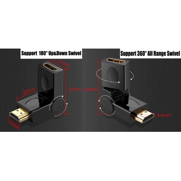 Золото покрыло HDMI мужское к женскому переходнику 90 шарнирного соединения 180 270 360 Deg ротатабельных