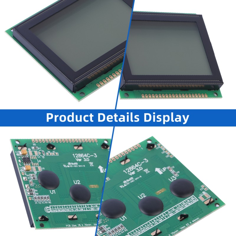 Grey Film 12864C-3 128*64 20PIN Parallel Port 78*70MM LCM Module Multilingual Module SBN0064 Control