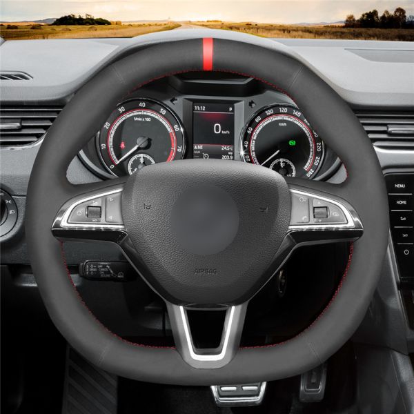 Leather Steering Wheel Cover for Skoda Octavia Fabia Kodiaq Citigo Superb Scala 2015-2019