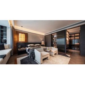 OEM/ODM CUSTOM LUXURY MODERN HOTEL BEDROOM FURNITURE SET | SOLID WOOD FRAME BED, MARBLE NIGHTSTAND, UPHOLSTERED CHAIR & DESK FOR VILLA, RESORT & APARTMENT