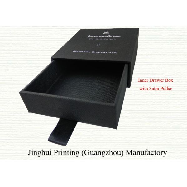 Drawer Shape Black Color Paper Material Cardboard Box with Satin Handle for One Piece Chocolate Packing