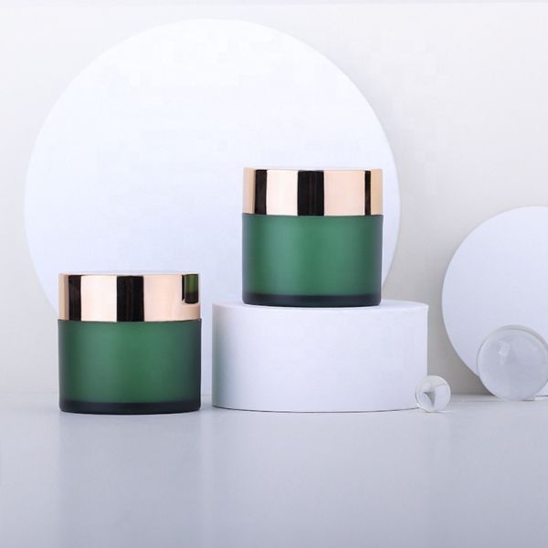 4oz Acrylic Matte Green Face Cream Jar With Golden Silver Lids