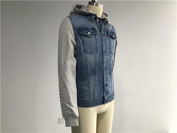 Light Wash Mens Denim Jacket And Jean With Brushed Fleece Sleeves / Detachable Hood