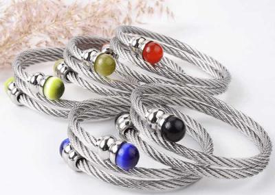 Powder crystal stone bracelet stainless steel wire elastic twisted wire fine steel rope three-ring bracelet