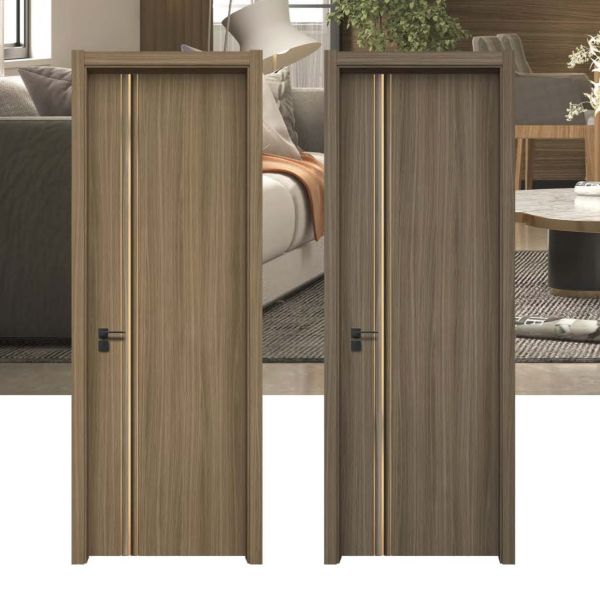 Modern Solid Hotel Melamine Wooden Interior Doors Soundproof Brown Grey