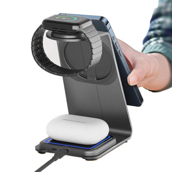 Aluminum Alloy Magnetic Wireless Charger for IPhone Samsung Qi Phones Earbuds and iWatch