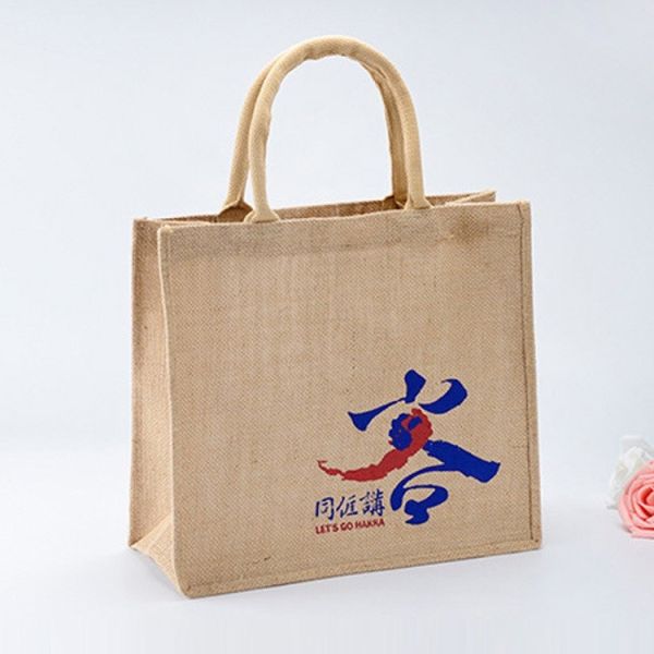 Customized Logo Jute Tote Bags For Supermarket Packing And Shopping