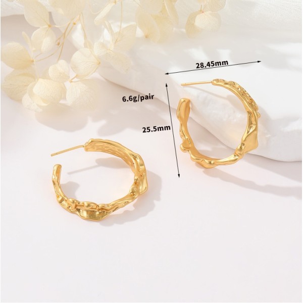Popular Silver Needle Fashion C Ring Earring Vintage Old Gold Folded Irregular Women's Jewelry Earrings