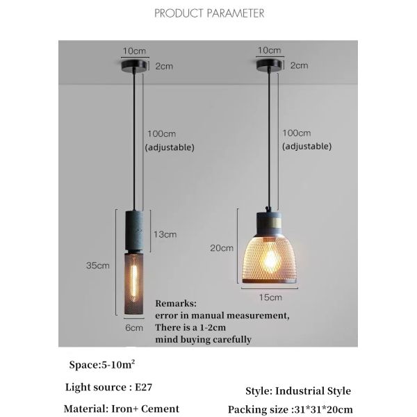 Industrial Pendant Lights Interior Iron Lampshade Bar Table living room Cement Pendant Lights(WH-VP-181)