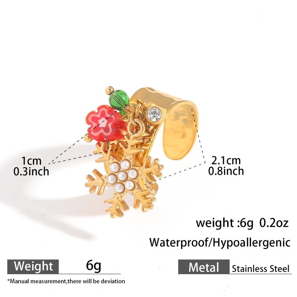 Fashion Popular Stainless Steel Enamel Christmas Tree Stocking Reindeer Snowflake Jewelry Rings 18k Gold Plated Adjustable Ring