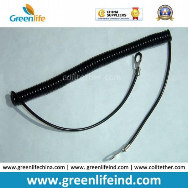 Custom Attachments Solid Black PU Covered Extendable Plastic Spiral Safety Lanyard