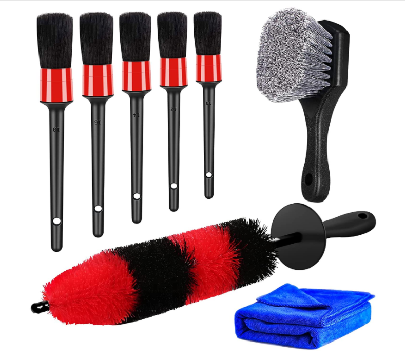 Red Color Car Detailing Brushes Kit For Washing Wheels 8 Pcs