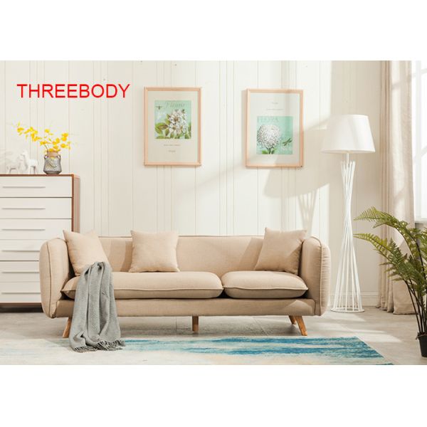 Home 3 Seat Living Room Fabric Sofas Comfortable In Light Skin Colour