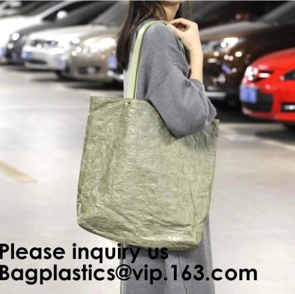 Washable TYVEK Kraft Paper Shopping Bag Shoulder Handbag DuPont Paper Tote Bag With Cotton Linen Lining
