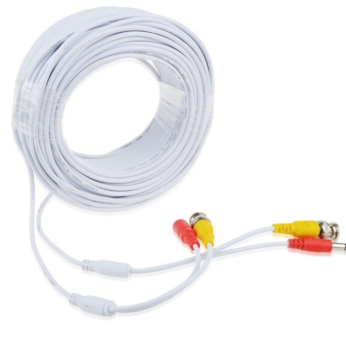 DVR CCTV Surveillance Wire White BNC Video Power Cable with Coaxial BNC Male Connector