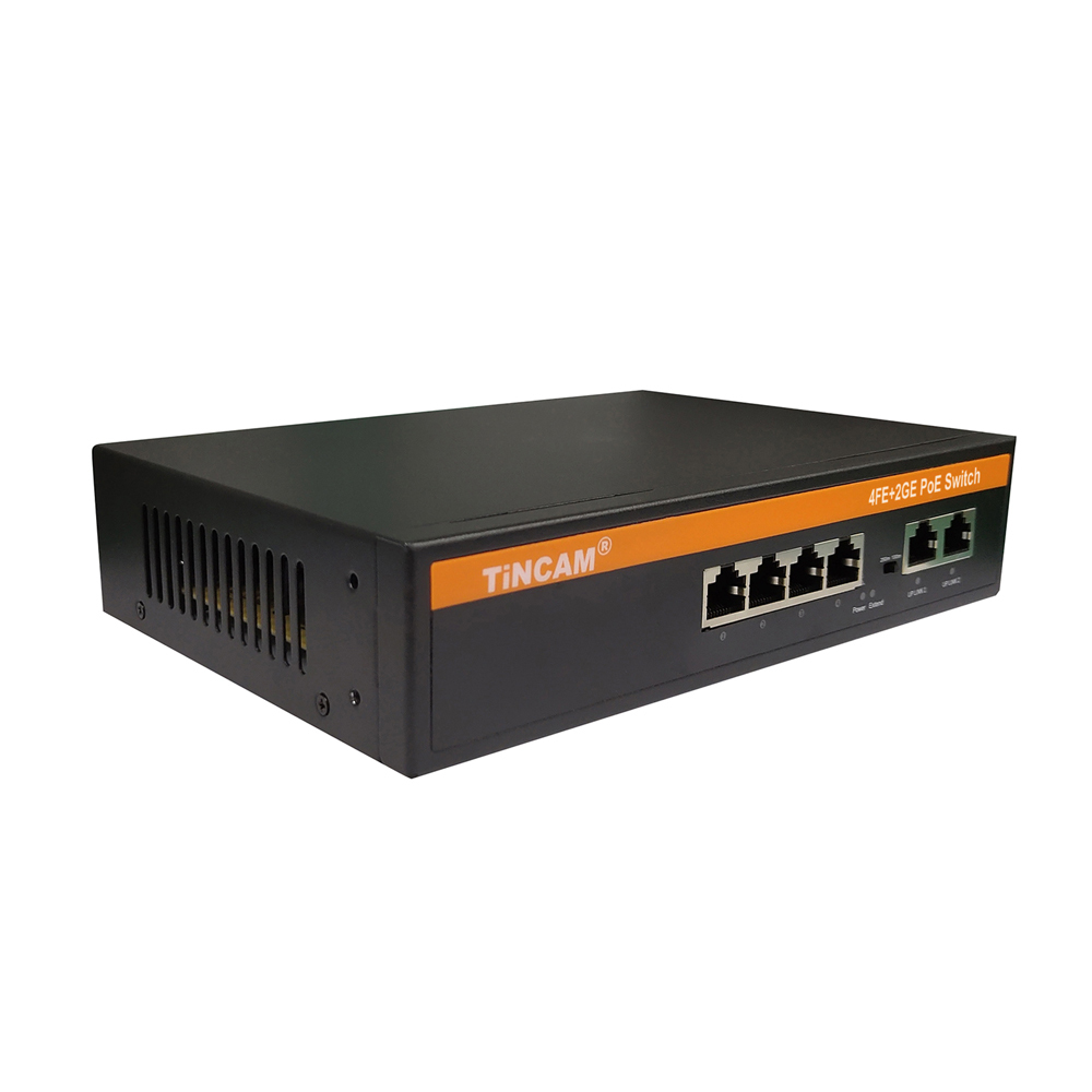 TiNCAM 6 Port AI Watchdog PoE Switch 10/100Mbps 4 PoE Ports 2 Gigabit UPLINK 65W For IP Camera CCTV Surveillance TBC-PS4506N
