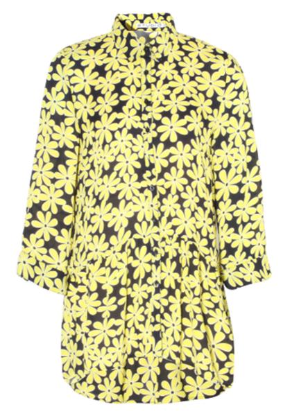 High Collar Outsize Womens Clothing Flower Printed Long Blouse With Buttons