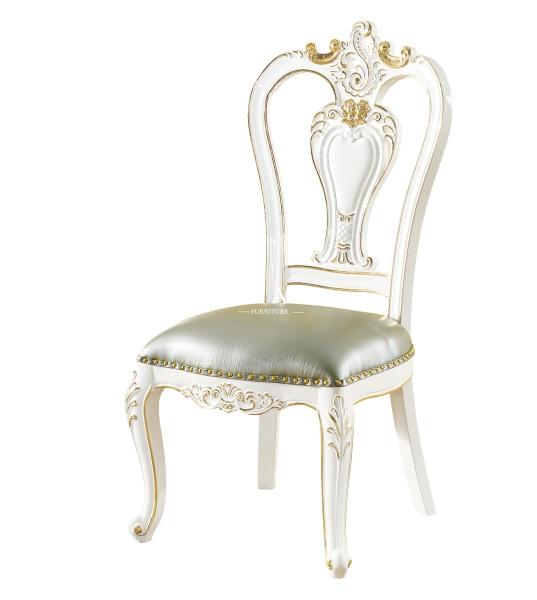 French Style Elegant White Wooden Leather Dining Chair