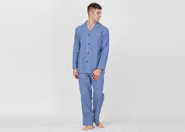 Yarnd Dyed Striped Mens Luxury Sleepwear With Button Through Shirt And Long Pants