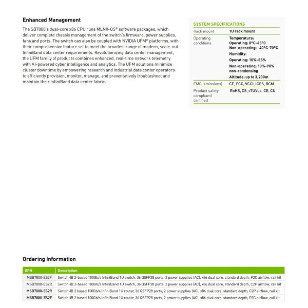 100Gb/s Ethernet Switch Mellanox MSB7800-ES2F Full-Duplex Half-Duplex Communication Mode