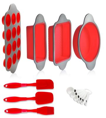 Silicone Baking Molds Pans and Utensils Kitchen | Silicone Cake Brownie Loaf Muffin Mold 2 Spatulas Brush 6 Measuring