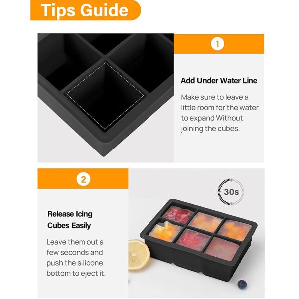 Square Ice Cube Trays Set BPA Free Reusable Mold for Whiskey Cocktails Bourbon Sample