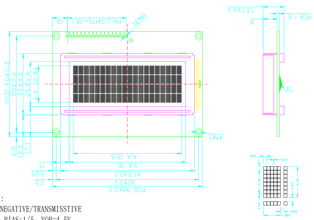 Monochrome 20x4 характер LCD показывает недостаток MPU STN Pin 8bit LCM 16 голубой