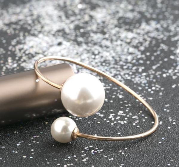 Fashion Stainless Steel Bangle Bracele, Big Pearl Braceelet for women