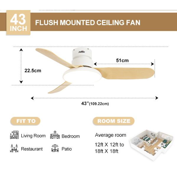 Ventilador de teto LED de estilo nórdico com 3 lâminas e 6000k temperatura de cor