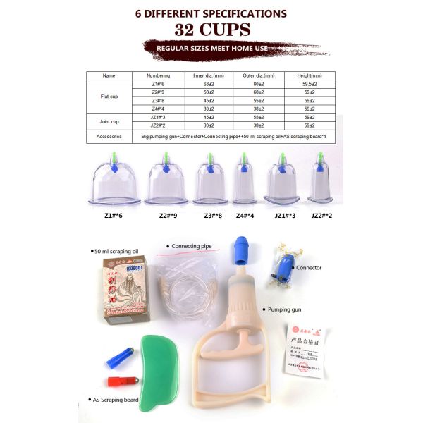 Thick Cupping Wall 32pcs Health Medical Massager Vacuum Suction Hijama Cups Cupping Set