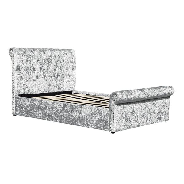 Рамка двуспальной кровати OEM кровати хранения подъема газа бархата толкотни серебряная обитая