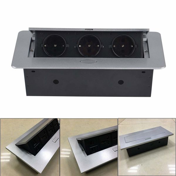 Silver color Pop-Up desktop power socket outlet for furniture table /hotel