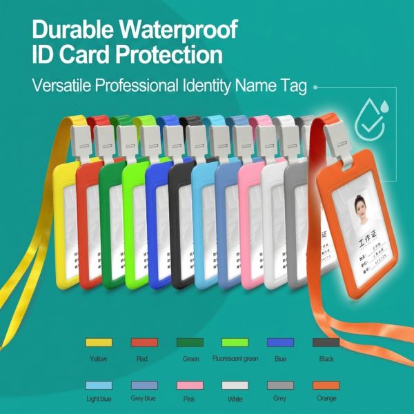 Fashion Style Business Card Customized Candy Color Id Card Protector Abs Plastic Uv Print Badge Holder Lanyard Logo Item
