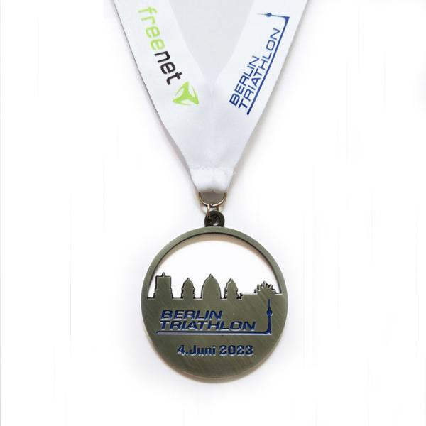 Antique Triathlon Metal Sports Medal Round With Die Casting Sponsor Logo