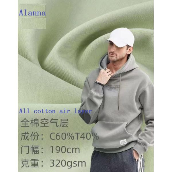 Cotton air layer Fabrics with 32s Combed Cotton yarn Environmental protection dyeing high color fastness for Sports wear