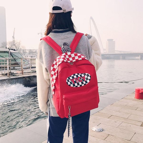 New 2018 backpack checkerboard pattern hip-hop street trend student bag