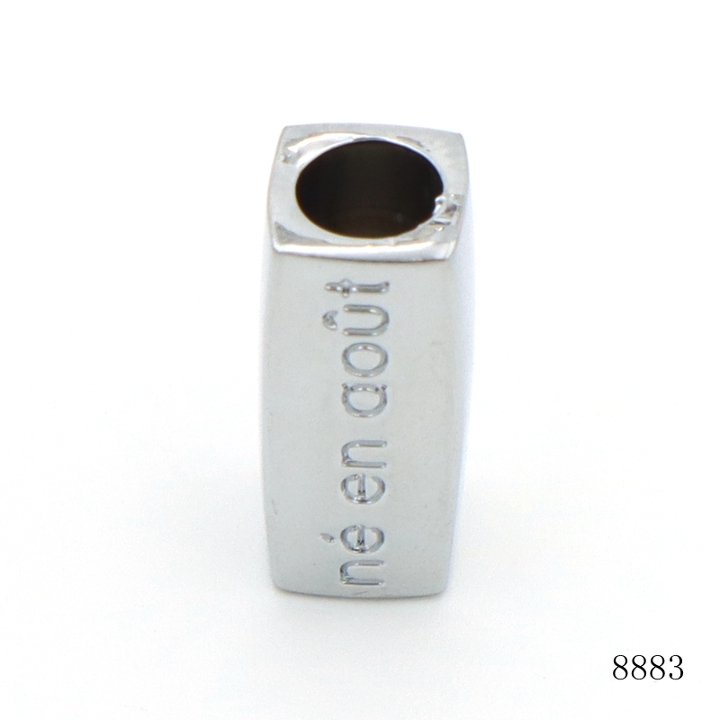 Chrome Plated 6mm Hole 20mm Metal Square Bead Zinc Alloy Custom Logo Text Bead Bracelet Spacer Beads