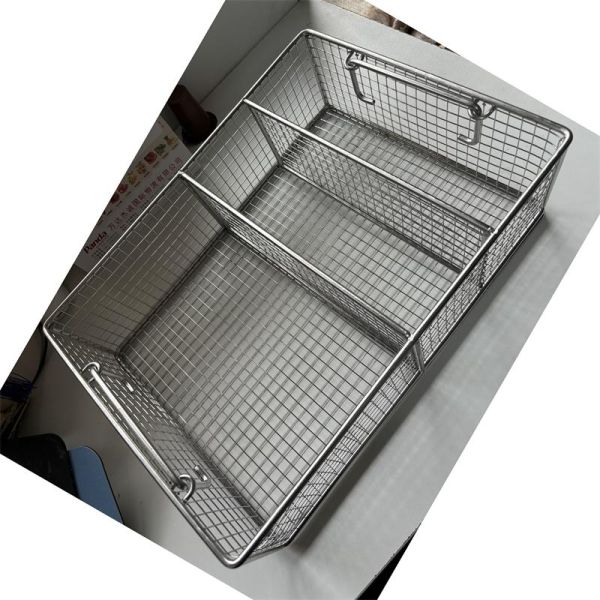 304 Stainless Steel Woven Mesh Basket Industrial Workshop Cleaning Storage Metal Wire Mesh Basket