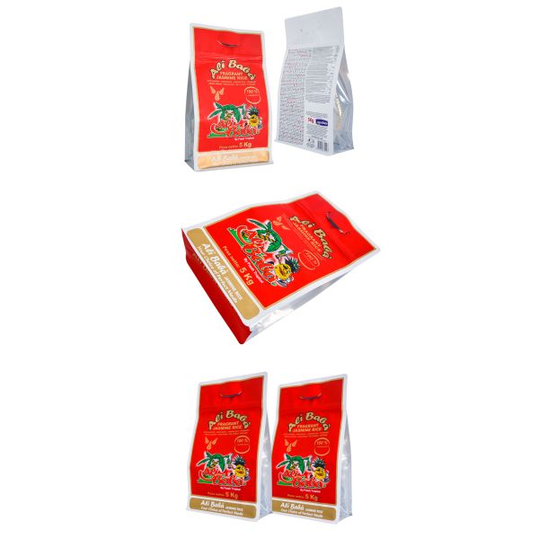 Customer Design Plastic Rice Packaging Bag Flat Bottom Pouch Zipper Packaging 5kg Basmati Rice Bag